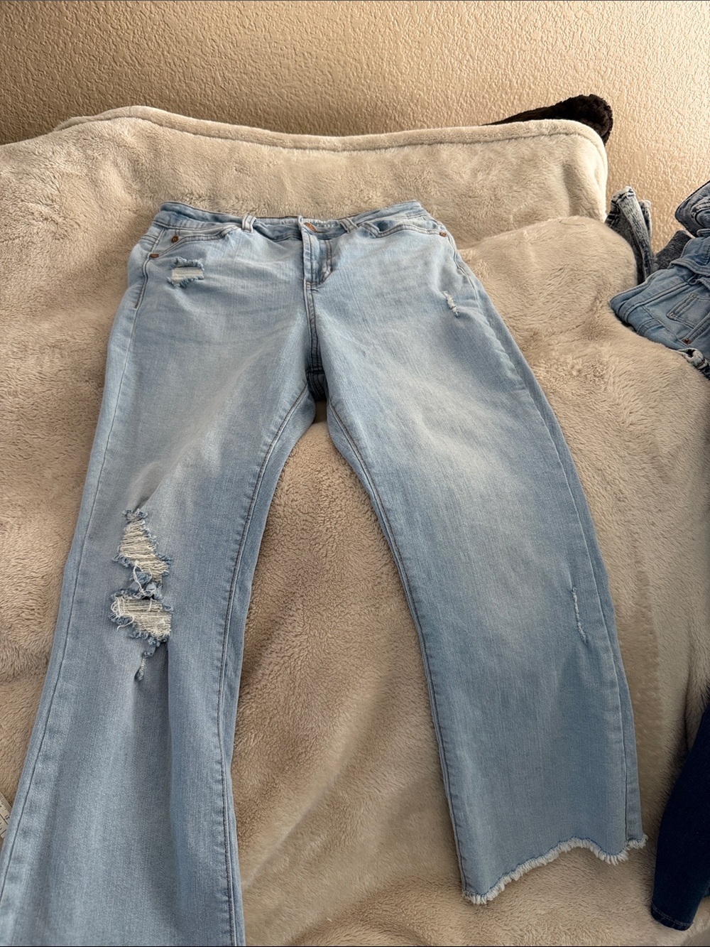 NOBO Light Blue Flare Jeans with Distressed Detail